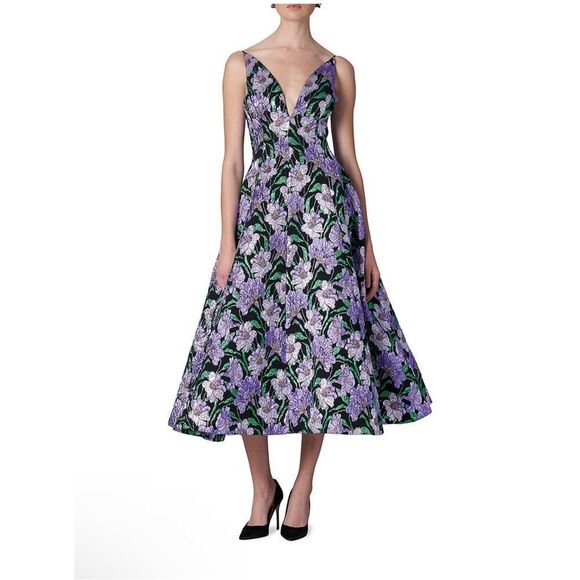 Carolina Herrera Metallic Floral Jacquard A-Line Dress size 6